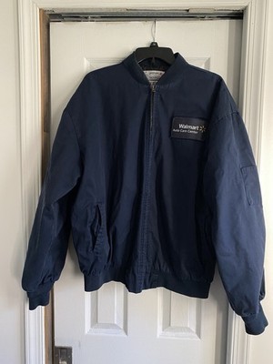 Vintage Mens 2XL Distressed Quilted Walmart Auto Car Mechanic Bomber Jacket Blue
