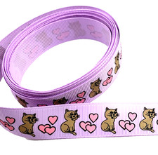 3 yards 7/8" Cats with Hearts on Lavender Grosgrain Ribbon 100 polyester