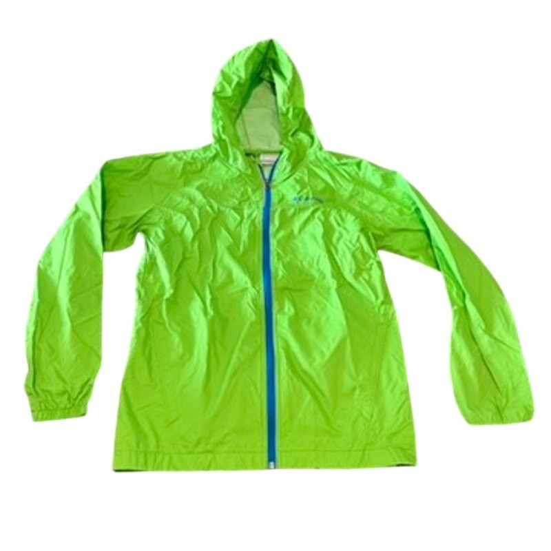 Columbia Kids Lightweight Hooded Windbreaker in Lime Green/Blue, Size L