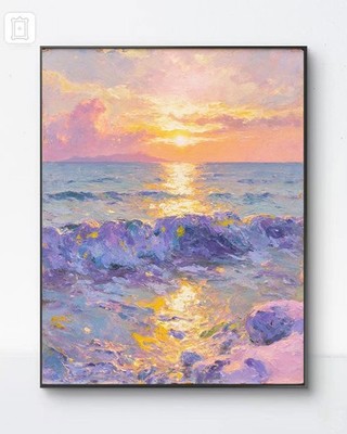 Sunset Ocean Canvas Wall Art Beach Waves Seascape Painting Coastal Decor 8'*12''