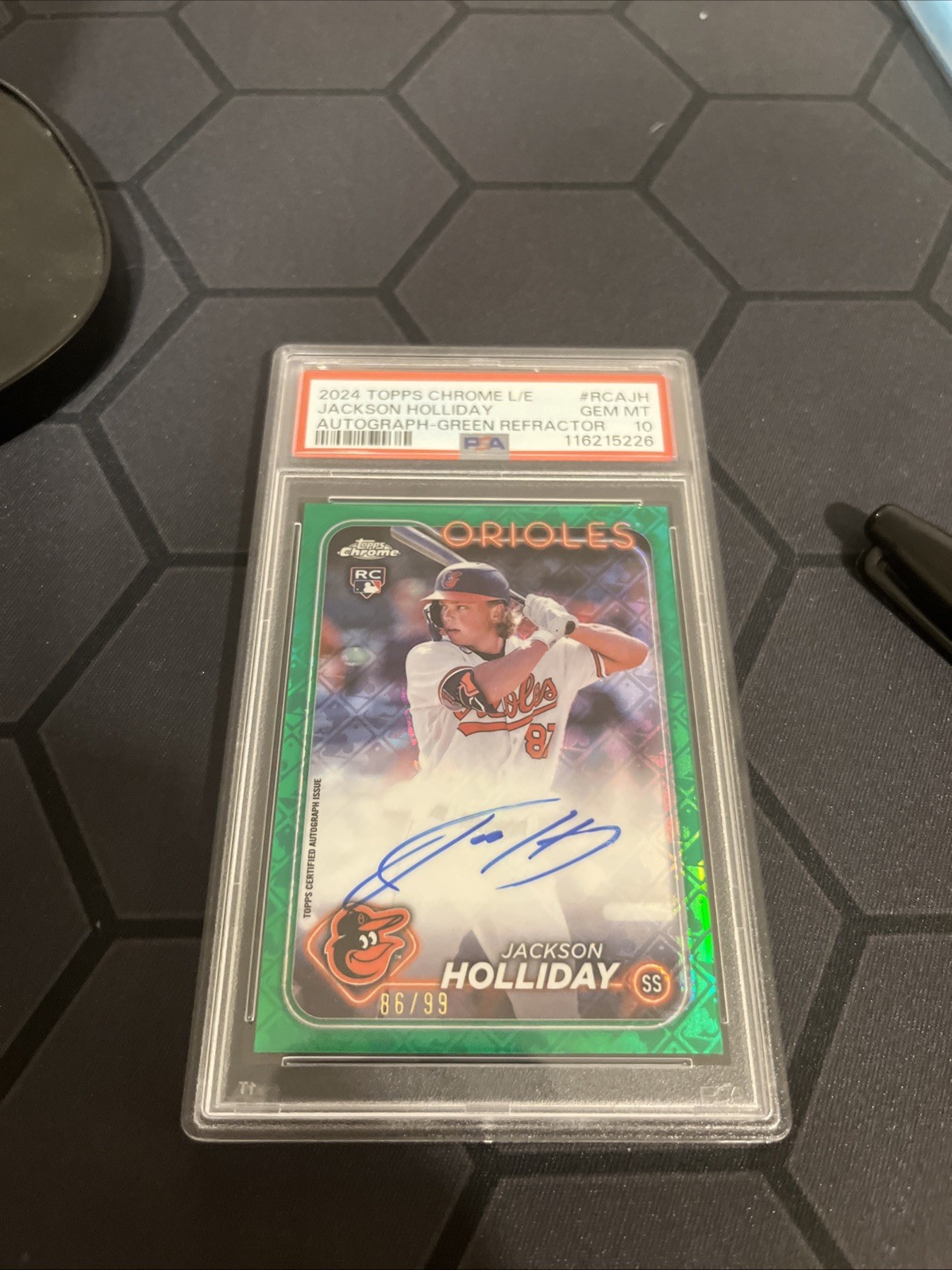 Jackson Holliday Rookie Green Logofractor Auto /99 PSA 10 Topps Chrome view 2