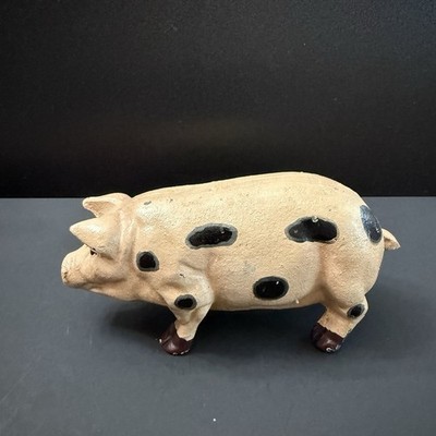 Vintage Cast Iron Pig Figurine Spotted Hog Paperweight Decor 5.6'' x 2.25