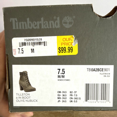 Timberland Tillston Olive Nubuck Lace-Up Ankle Bootie Round Toe US 7.5 M