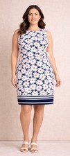 Madison Leigh Size 10 Navy Floral Sheath Spring Dress Sleeveless NWT Border Hem