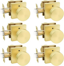 Brushed Brass Interior Door Knobs, Keyless Privacy Locks, 6 Pack