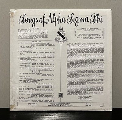 Songs of Alpha Sigma Phi 1966 Fraternity LP Album Sealed Shrink VG+ Vintage