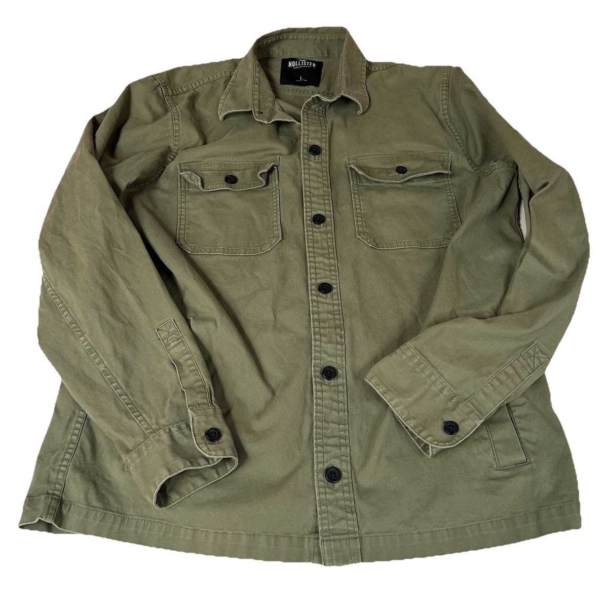 Y2K Hollister Size Large Men's Button Up Lightweight Jacket Army