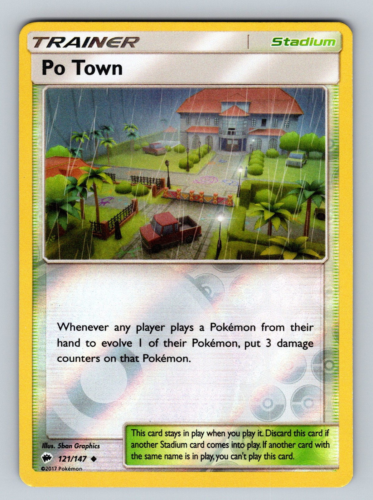 Pokemon SM - Burning Shadows #121/147 Po Town Reverse Holo