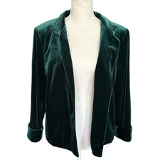 Tahari Women's 14 Emerald Green Velvet Open Front Blazer Jacket Luxe