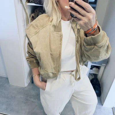 Zara Bomber Cropped Jacke Helles Khaki M Neu mit Etikett - Bild 1 von 4