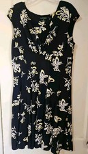 Ralph Lauren Floral Stretch Fit & Flare Cap Sleeve Dress Black Yellow Woman’s 16