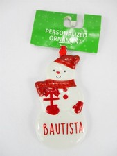 BAUTISTA Personalized Name Holiday Ornament Snowman Xmas Target Ganz 3" Ceramic