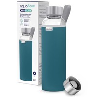 Aquafloow Glas Wasserflasche 700 Ml NeoprenhüLle Bambusdeckel BüRo Outdoor Blau