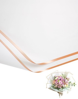 40 Sheet White Flower Wrapping Paper, 22.4, Gold Edge, Waterproof, Bouquet
