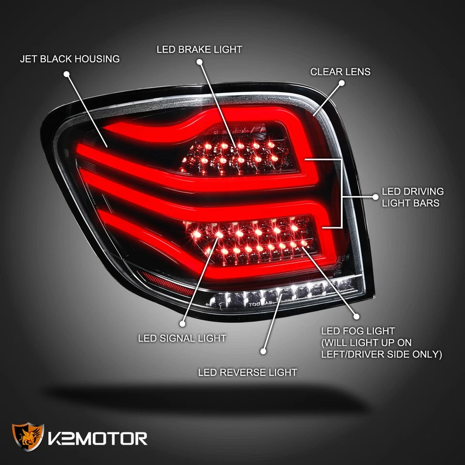 Jet Black Fits 2006-2011 Mercedes Benz W164 ML350 ML450 ML500 LED Tail Lights Foto 3 de 4