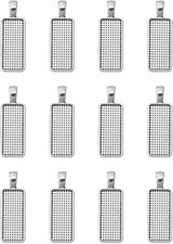 12 Pcs Pendant Trays with Glass Cabochon Domes Rectangle Bezel Blanks Kits for D