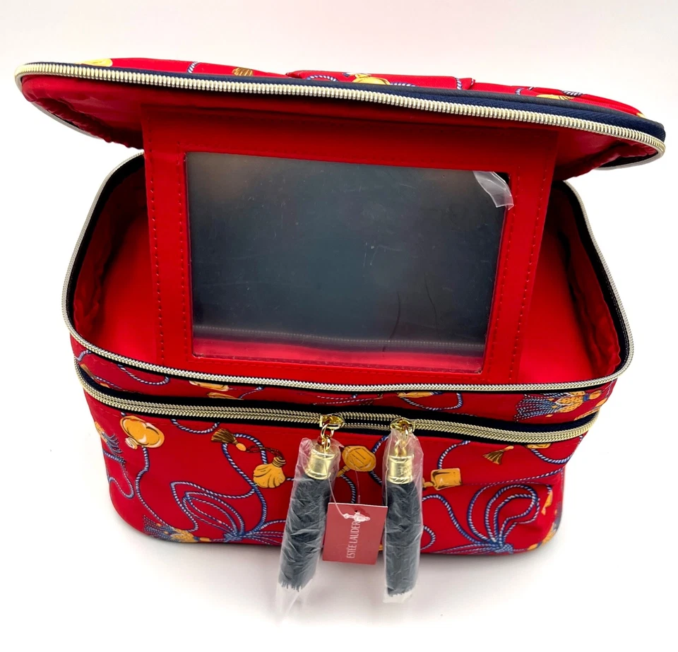 Estuche de tren de maquillaje de doble capa Estee Lauder con asa y espejo incorporado Foto 3 de 4