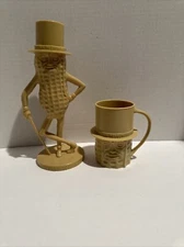 Vintage Planters Mr. Peanut 8.5" Tan Acrylic Plastic Coin Bank And Cup