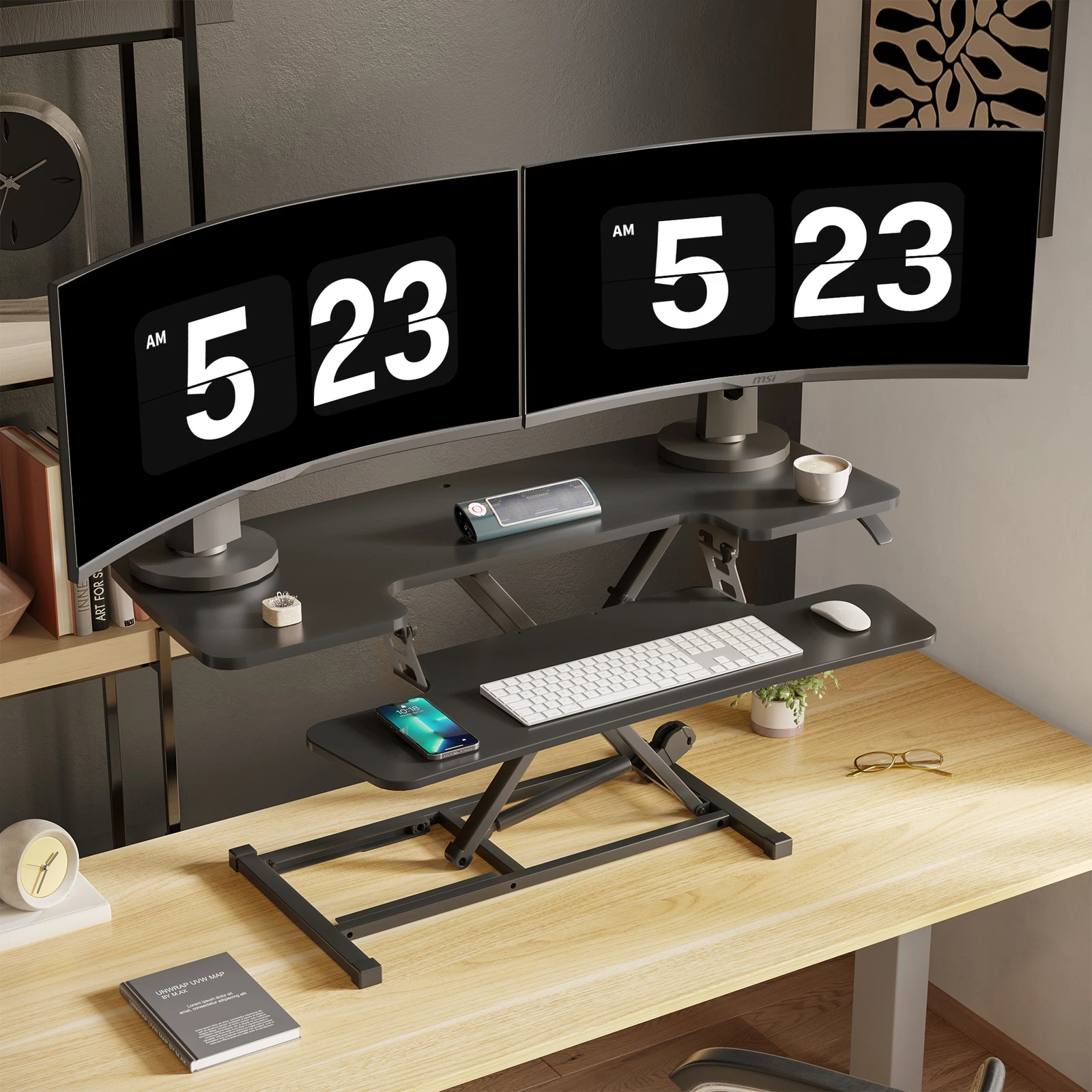 FlexiSpot 42" Height Adjustable Office Desk Riser Black Standing Desk Converter