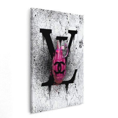  WANDBILD LEINWAND, ACRYLGLAS LV GRAFFITI WHITE GRANATE PINK LUXUS BILD PREMIUM