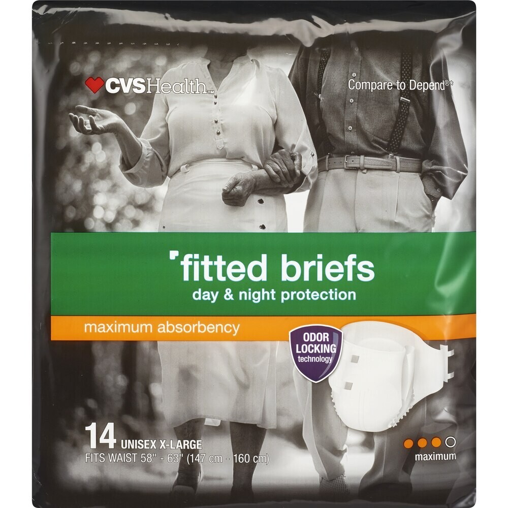 CVS Health Day Night Fitted Briefs Maximum Absorbency 16 Count Unisex  Large