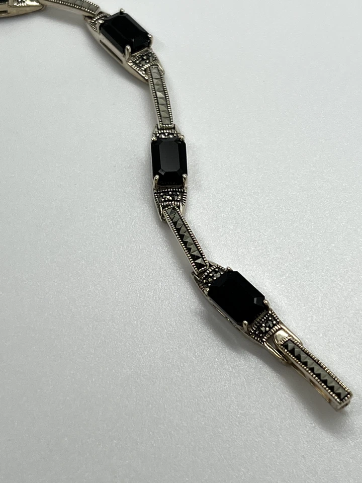 925 STERLING SILVER  AGATE & MARCASITE BRACELET Foto 4 de 4