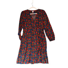 Gap Wrap Dress Womens M Black Red Blue Floral Career Casual Peasant Boho