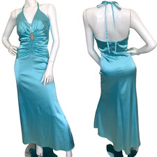 Vintage Y2K Jessica McClintock Gunne Sax Satin Dress Aqua Mermaid Gown Size M