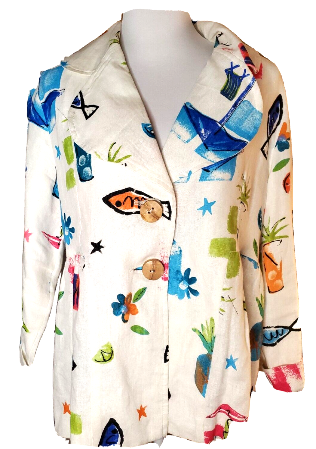 Anthropologie Pony dipinto 2 bottoni bianco giacca lino tasche taglia M spiaggia