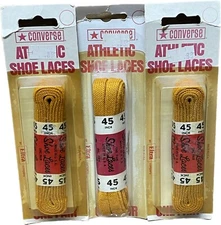 RARE Converse ELTRA Shoe Laces 45" NEW Athletic Yellow 3 Pairs Vintage MADE USA!