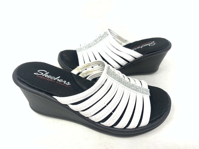 NEW! Skechers Women's RUMBLERS HOTSHOT Slip On Wedge Sandals White #38562 161L z | eBay