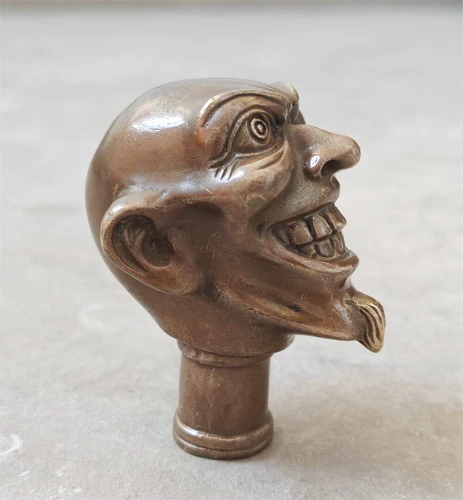 Antique Victorian art Big Bronze Head Walking Stick handle; - Picture 2 of 9