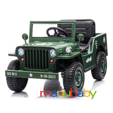 JEEP Militare 4 ruote motrici, 1 posto: auto elettrica x bambini con telecomando