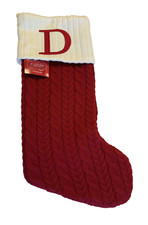 Large Cable Knit Monogram 18" Red Stocking - Letter "D" - FREE SHIPPING