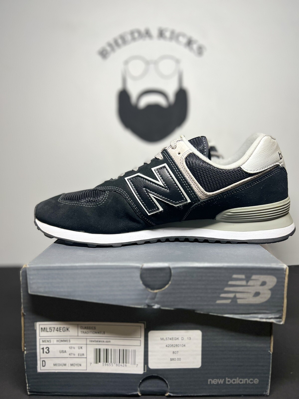 Size 13 - New Balance 574 Core ML574EGK Grey Black White Sneaker Low top  Logo | eBay
