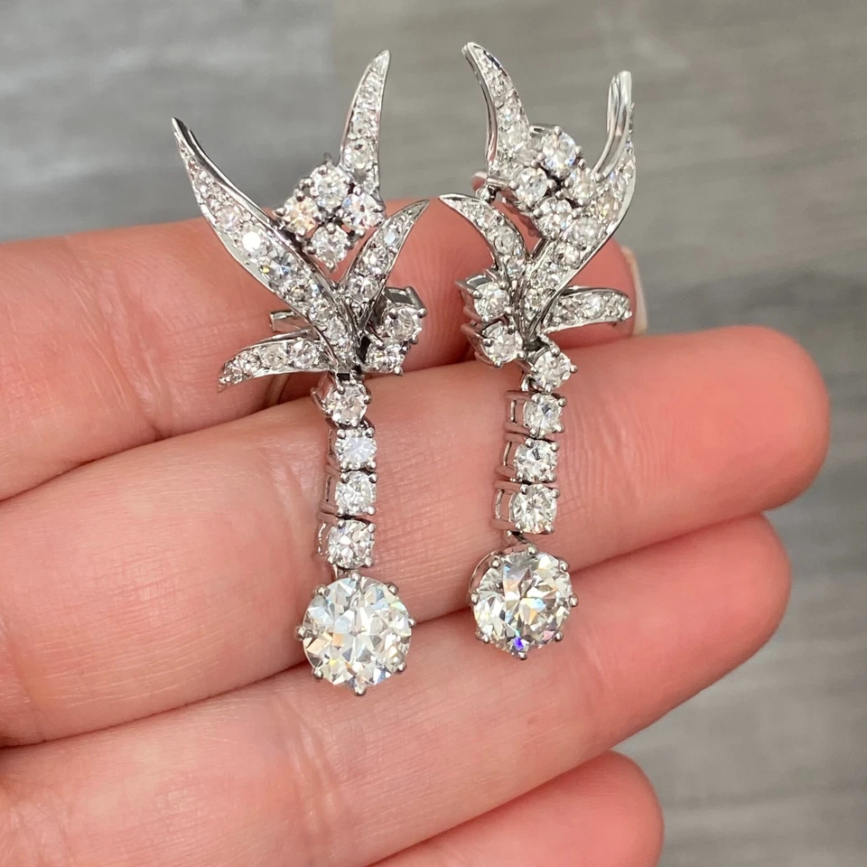 PENDIENTES ANTIGUOS EUROPEOS COLGANTES DE DIAMANTES ANTIGUOS DE COLECCIÓN; VALOR MINORISTA $42,882 Foto 3 de 4