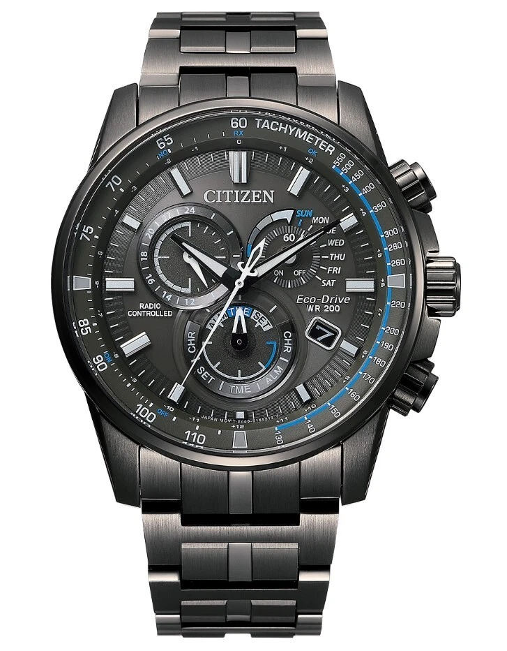 Citizen Mens Atomic Time Chronograph Alarm Eco-Drive Gray Watch 43 MM CB5887-55H