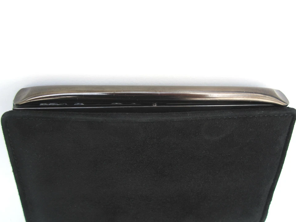 DE VECCHI на HAMILTON HODGE Италии черный замшевый клатч, верхняя рамка, неиспользованный винтажный - Изображение 4 из 4