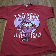 Tasmanian Devil Engineer Of The Love Train T Shirt Mens L Red Single Stitch