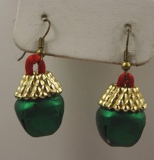 Christmas Bell Ornament Earrings Holiday Green Gold Drop Dangle
