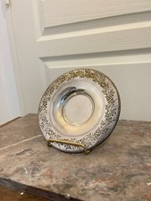 Ancien Plat Assiette Dessert Dessous Bouteille Métal Argenté BOHRMANN Fleurs