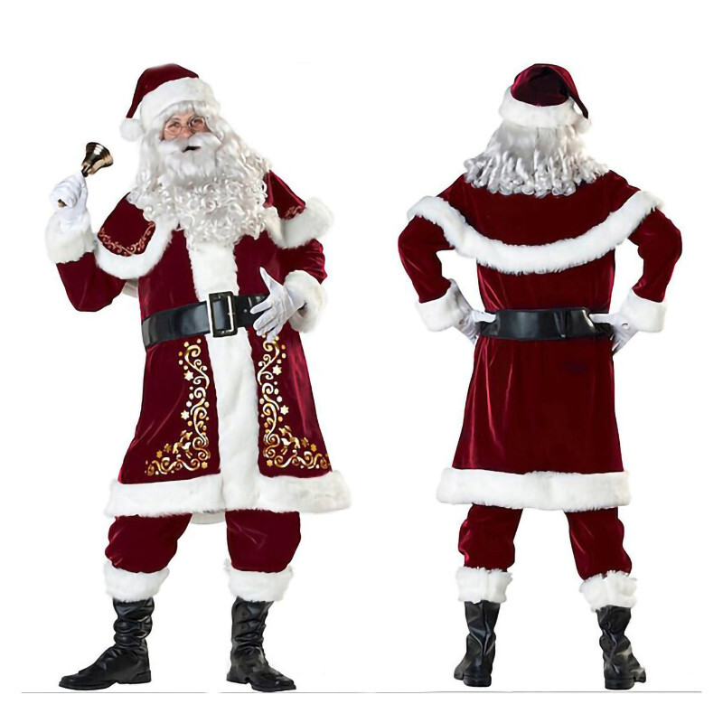 Feliz Navidad Papá Noel Disfraz Traje 8 piezas Conjunto Adulto Juegos con disfraces Fiesta Conjunto Regalo