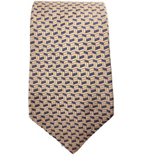 Villa Bugatti All Business Silk Necktie USA Made Geometric Beige Tan Blue Shades