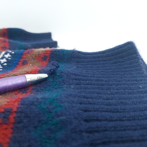 Knit Jumper Mens Size L / XL Blue Geometric Long Sleeve Oversized Y2K Acrylic - Picture 11 of 13