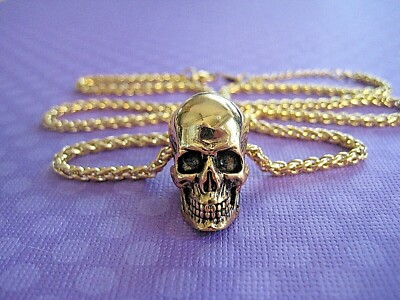 FaithHeart 18K Gold Plated Skull Necklace, 23