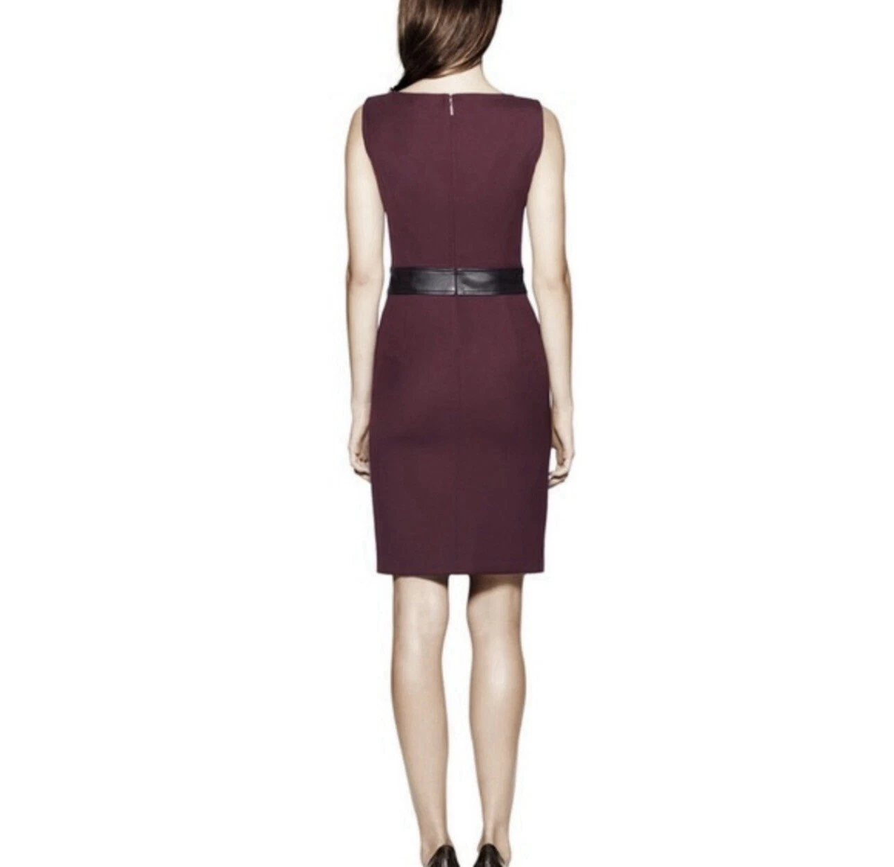 Abito senza guaina Tory Burch finiture in pelle misto lana vino accenti dorati 12