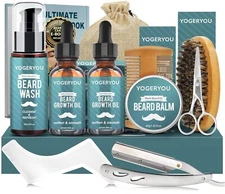 Beard Grooming Kit For Men Complete Set With Oil Balm Scissors Brush Comb Gif...