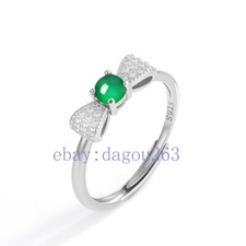 Certified natural A-grade jadeite ice Green 925 silver inlaid bow ring