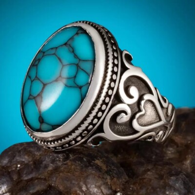 925 Sterlingsilber Herrenring Mit Türkis Edelstein Handmade Statement Schmuck