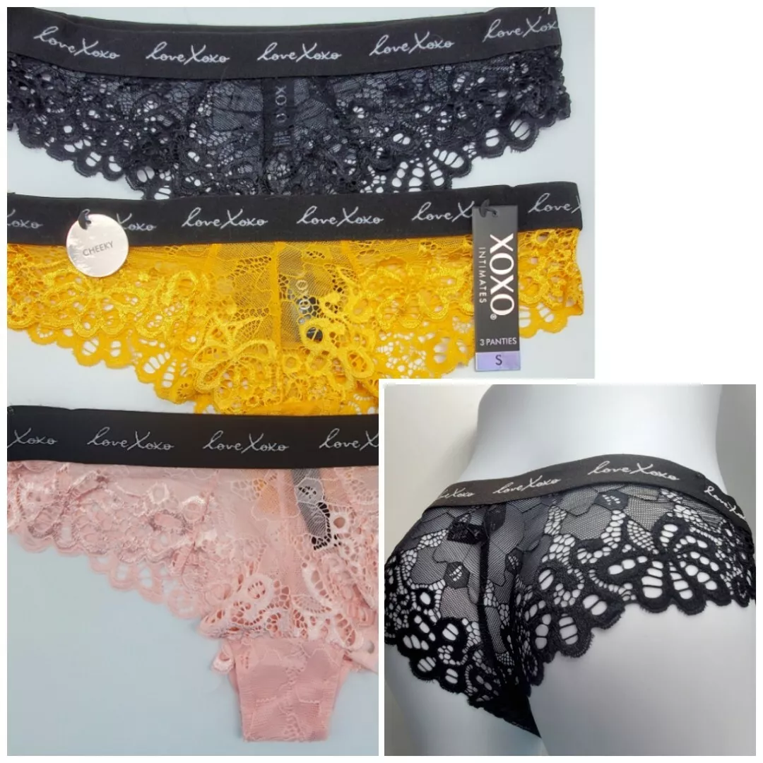 XOXO 3-Pack Women's S/M/XL Breathable Lace Cheeky Panties Black